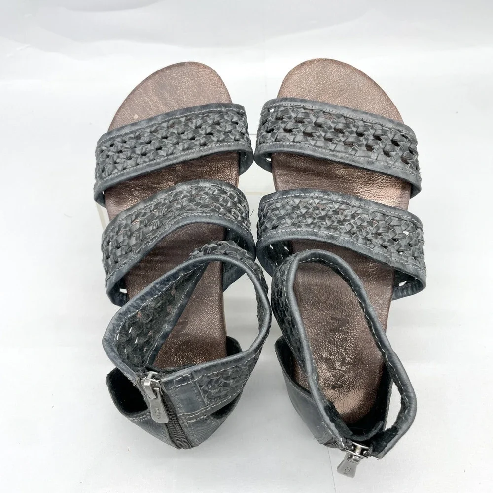 ROAN Bed Stu Womens 10 Clio Sandals Black Woven Leather Gladiator Zip Flats Boho
